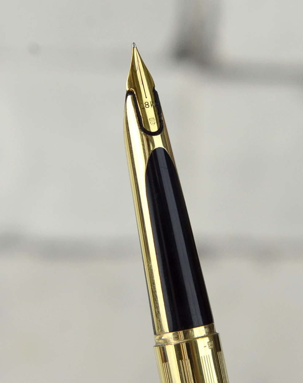Waterman Flash Gray Fountain Pen 18k 750 Gold Nib Gold Trim Gold Plated Cap Made in France